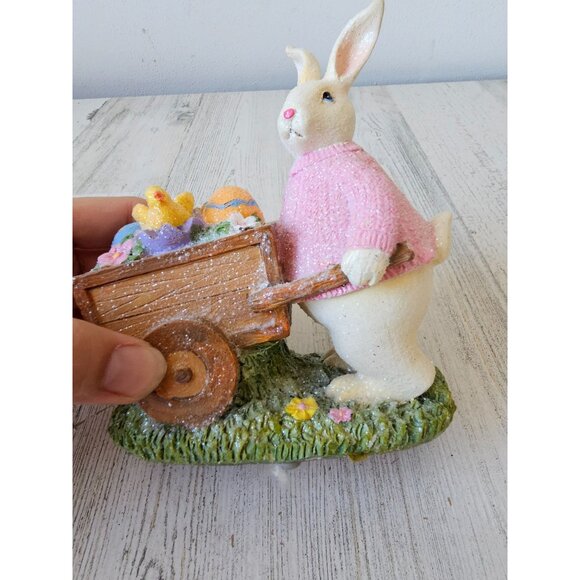 Transpac glitter bunny rabbit Easter figurine statue decor cart chick bird eggs - Picture 7 of 8